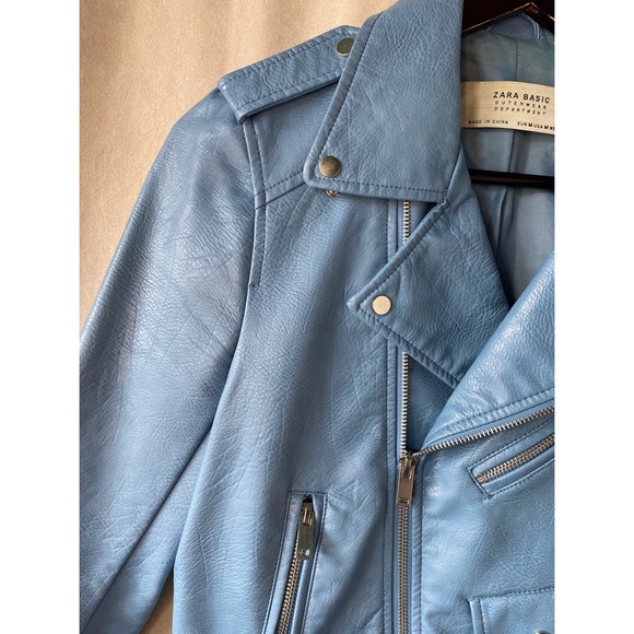 Zara Pale Blue Faux Leather Jacket - Picture 8 of 10